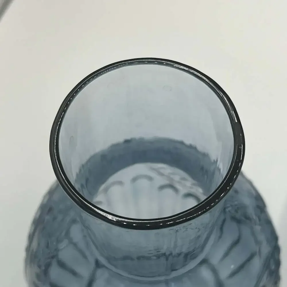 NWOT Art Glass Smokey Blue Embossed Pressed Design Tumble Up Set As Is